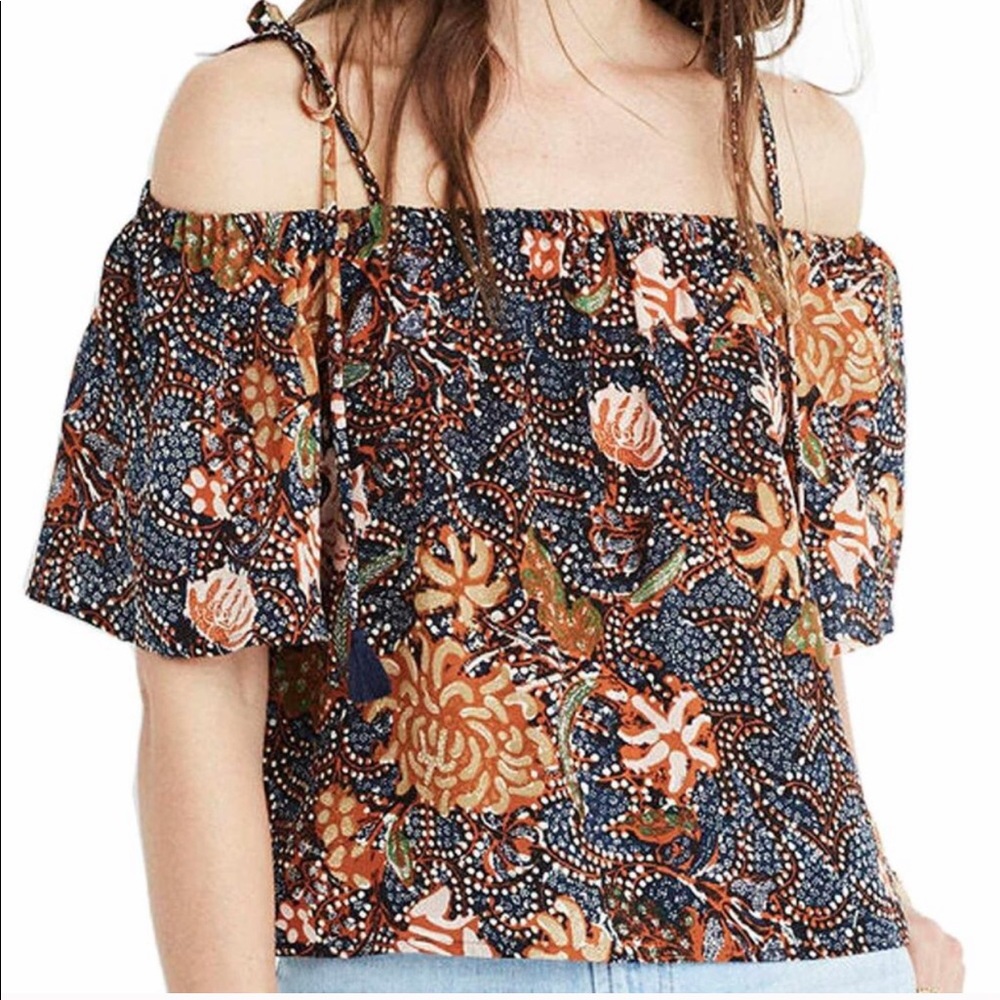 Madewell off the shoulder silk floral crop top Lg
